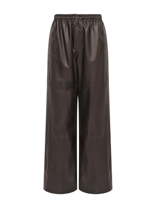Lederhose mit Gummizug in Braun