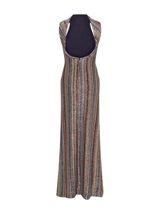 Langes Kleid aus Streifenstrick