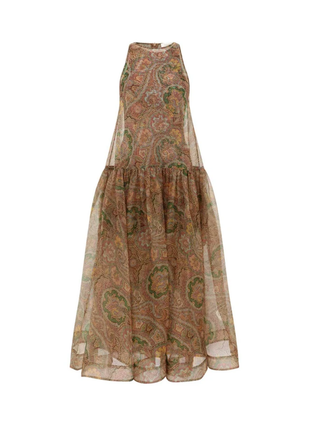 Clash Lantern Midi Dress Emerald Paisley