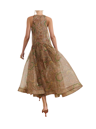 Clash Lantern Midi Dress Emerald Paisley