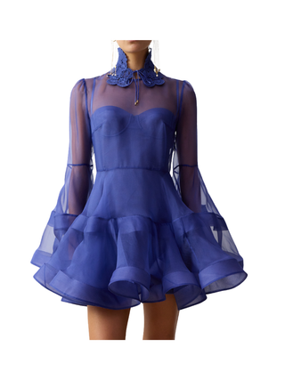 Clash Lantern Mini Dress Electric Blue