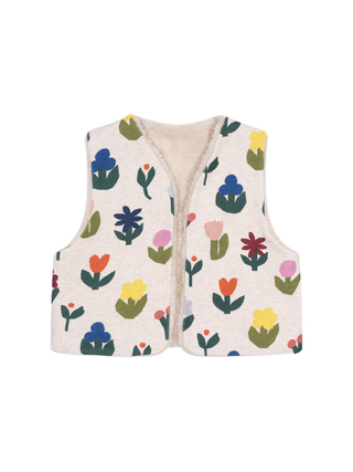Sherpa-Fleeceweste mit Blumenmuster - Beige
