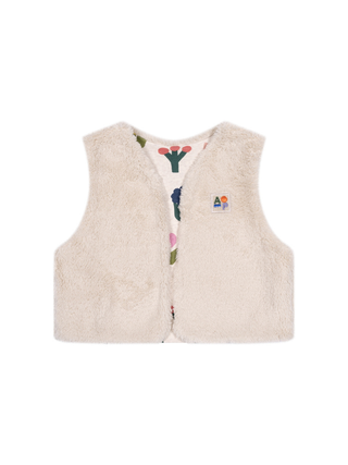 Sherpa-Fleeceweste mit Blumenmuster - Beige