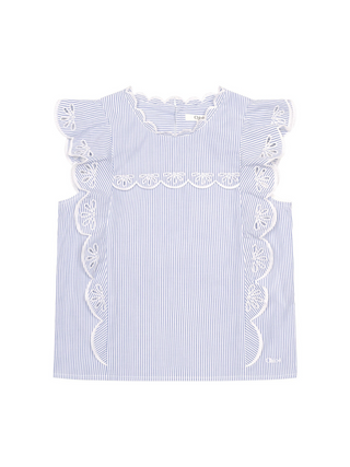 Gestreifte Bluse mit Stickereien - Hellblau/Weiß