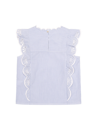 Gestreifte Bluse mit Stickereien - Hellblau/Weiß