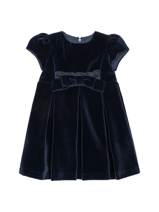 Samtkleid mit Zierschleife - Navy