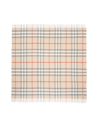 Karierte Babydecke aus Wolle - Beige