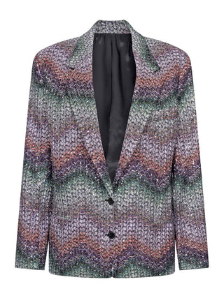 Oversize-Einreiher-Blazer aus Viskose-Lamé mit Pailletten