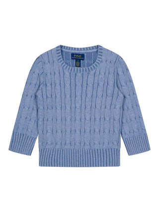Baumwollpullover mit Zopfmuster Bleu
