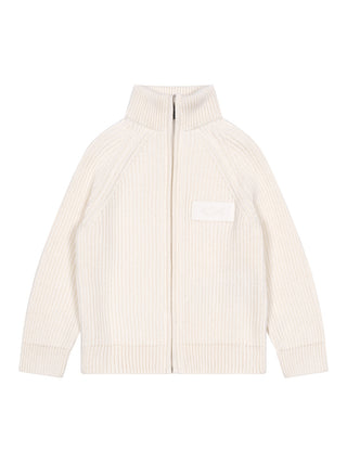Gerippte Strickjacke mit Stehkragen - Beige