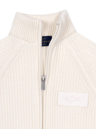 Gerippte Strickjacke mit Stehkragen - Beige