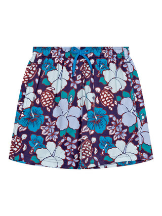 Flower Power Badeshorts - Blau gemustert