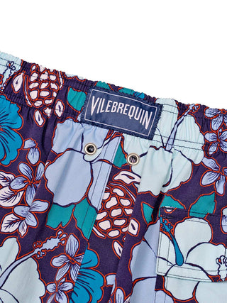Flower Power Badeshorts - Blau gemustert