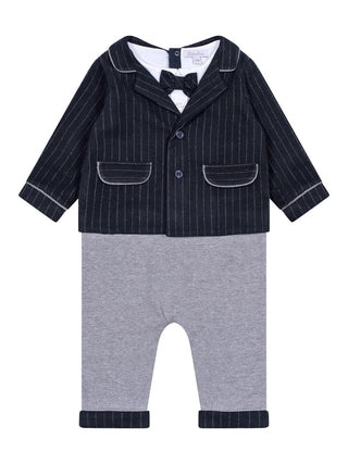 Festlicher Strampler im Layering-Look mit Nadelstreifen - Navy/Grau