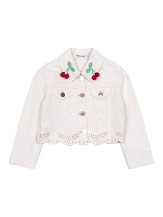 Denim Jeansjacke mit Kirschen und Kristallen