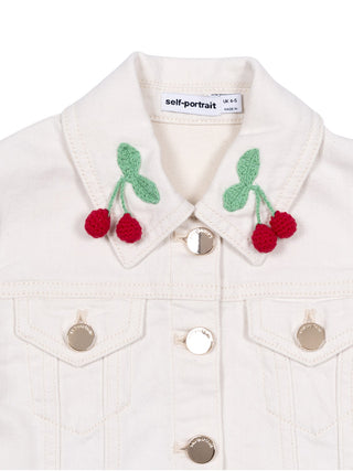 Denim Jeansjacke mit Kirschen und Kristallen