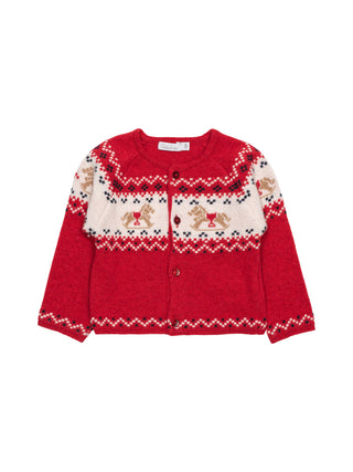 Strickcardigan mit Schaukelpferd-Motiv - Rot