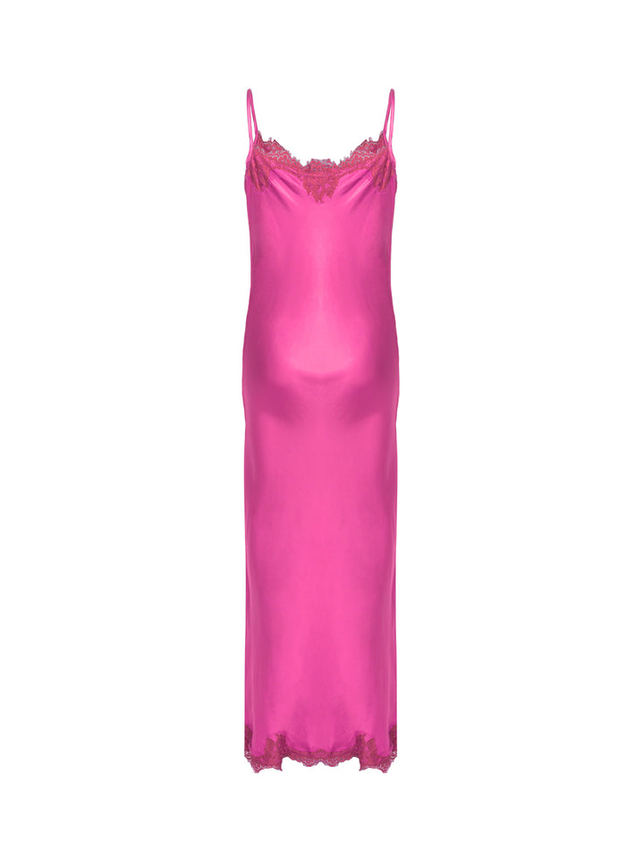 Long Slip Dress + Lace - Pink