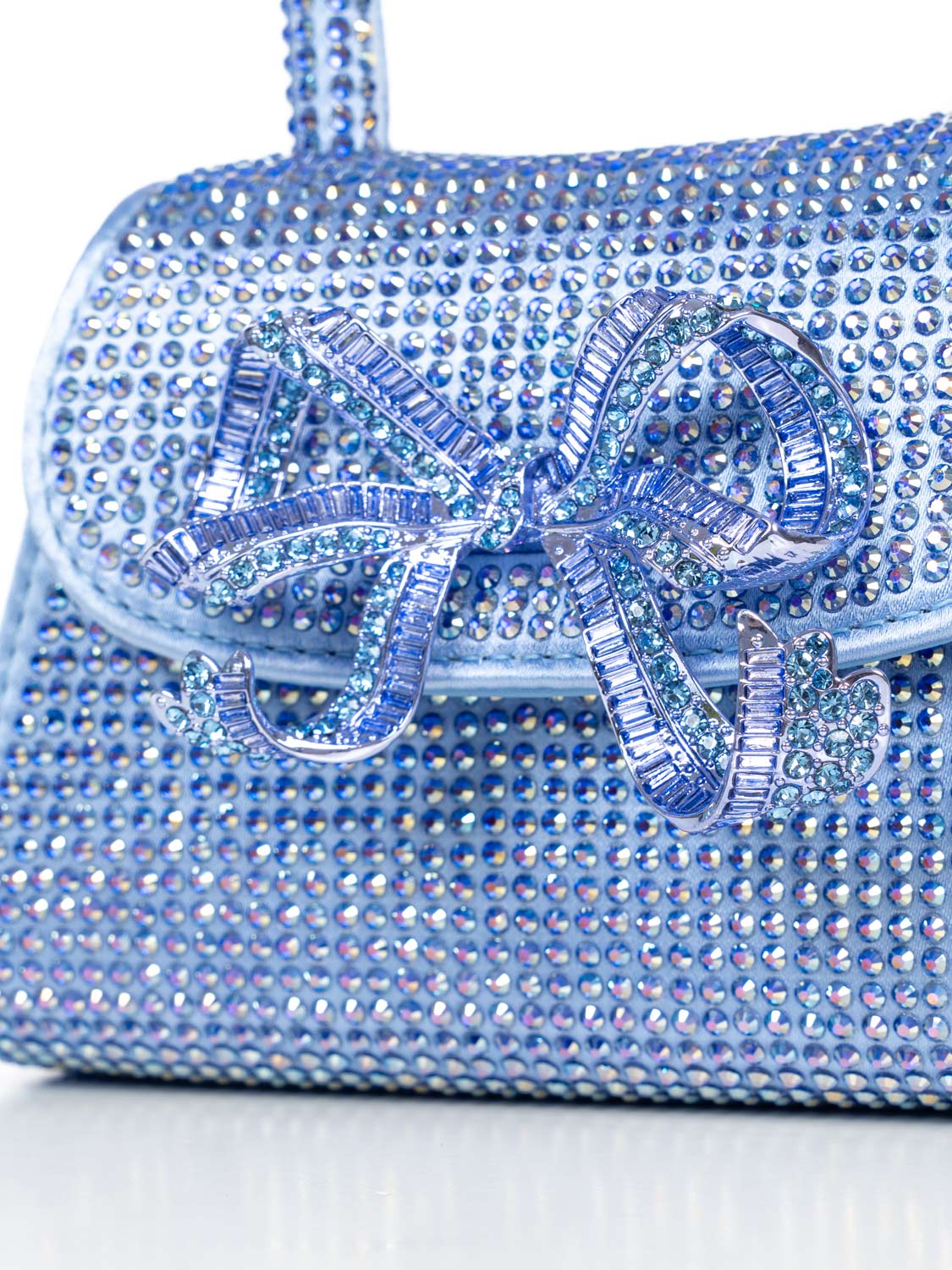 Blaue Micro Bow Tasche mit Strassstein