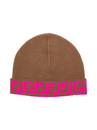 Wendbare Beanie mit FF-Logo - Braun/Pink