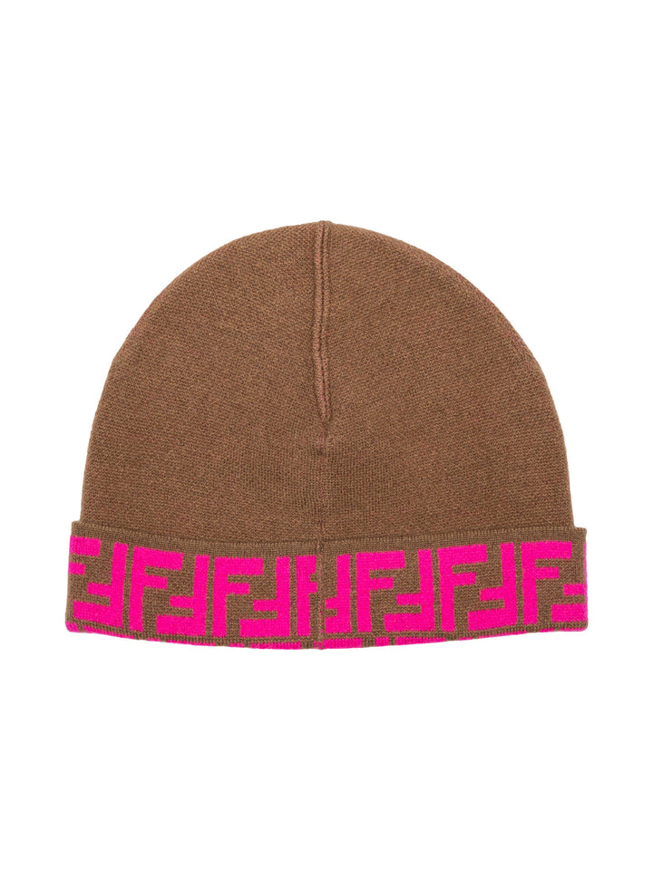 Wendbare Beanie mit FF-Logo - Braun/Pink