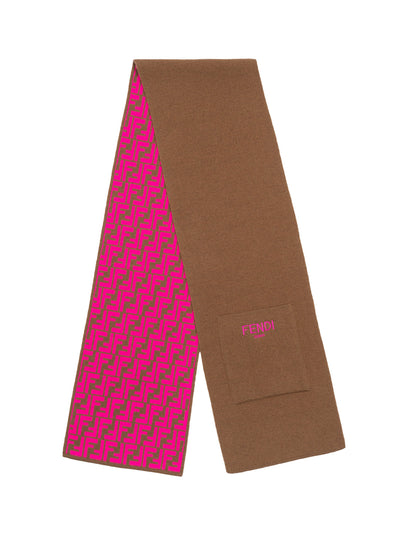 Strickschal mit FF-Logo - Braun/Pink