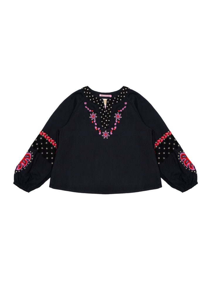 Embroidered Baumwoll-Bluse - Midnight