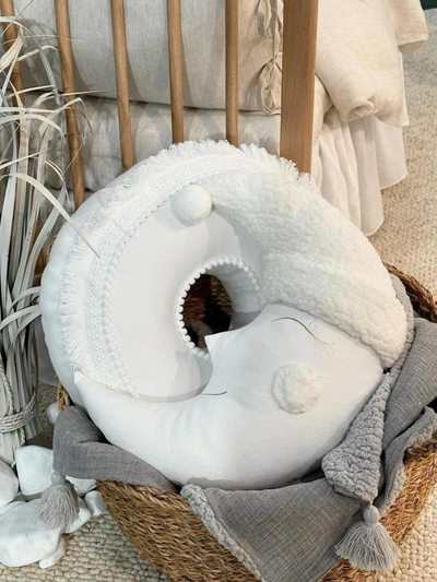 Schlafmondkissen mit Bouclé-Mütze - Weiß