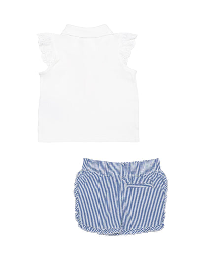 Poloshirt und Shorts im Set - Weiß/Blau