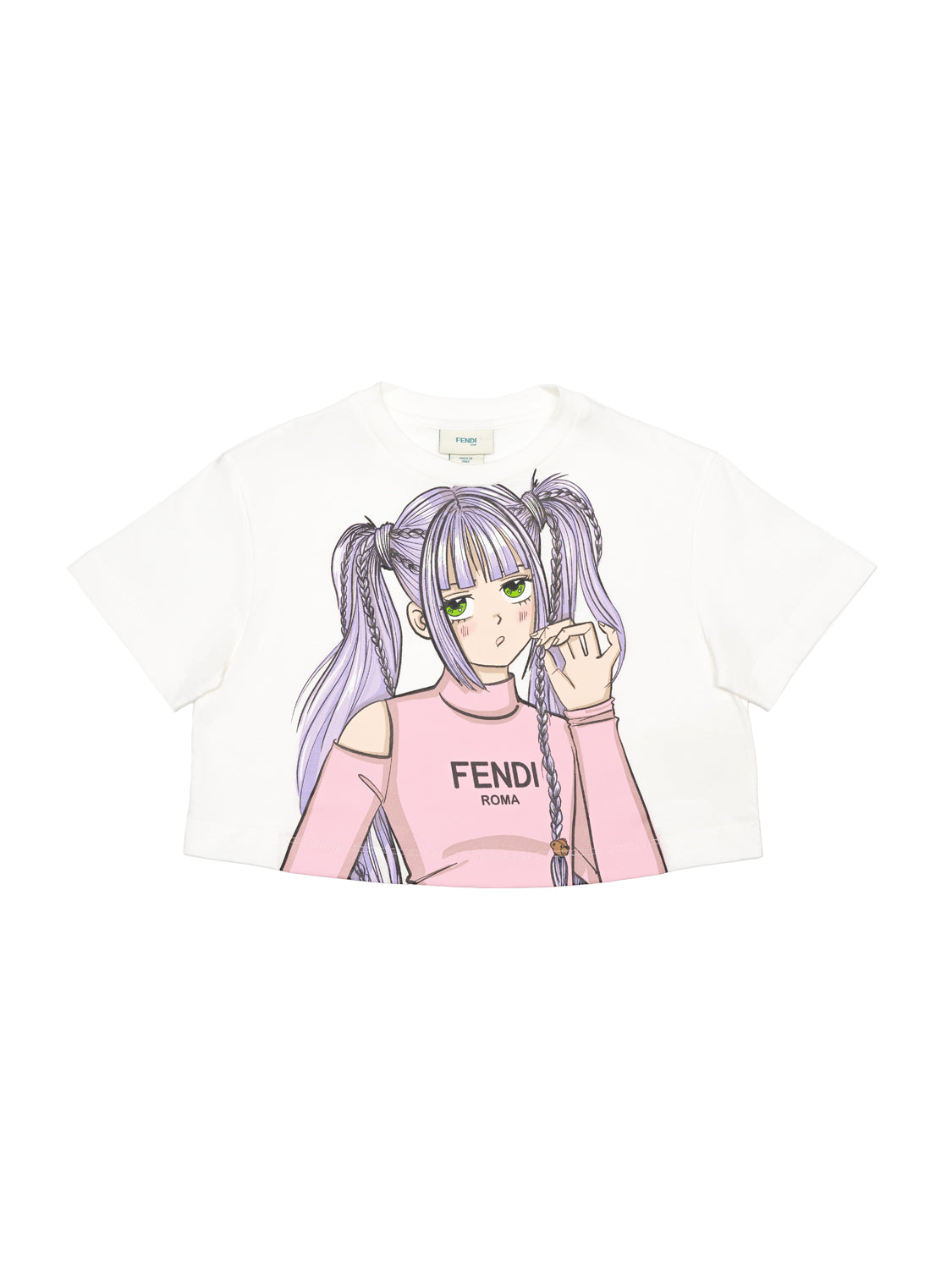 Cropped T-Shirt mit Manga-Mädchen-Print - Weiß