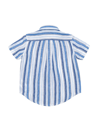 Gestreiftes Leinenhemd mit kurzen Ärmeln - Blau/Weiß