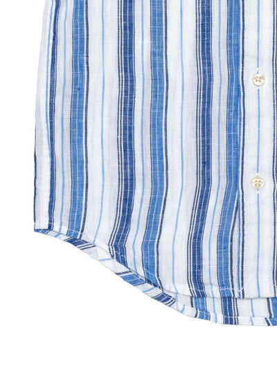 Gestreiftes Leinenhemd mit kurzen Ärmeln - Blau/Weiß