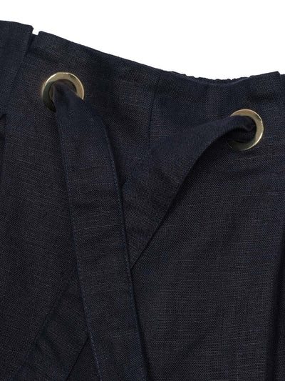 Hose mit Bindegürtel aus Leinen-Canvas - Marineblau