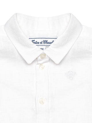 Leinenhemd mit Monogramm-Stickerei - Weiß