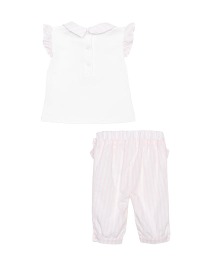 Set aus Shirt und Hose im Streifen-Design - Weiß/Rosa