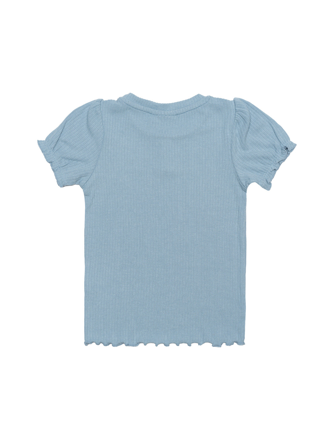 Geripptes T-Shirt mit Puffärmeln - Eisblau
