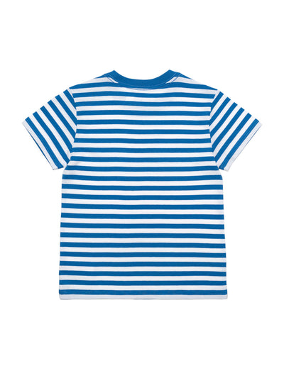 T-Shirt mit Streifen und Polo-Bär - Blau